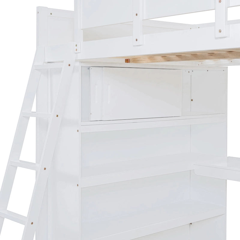 Full Size Loft Bed with Desk and Shelf