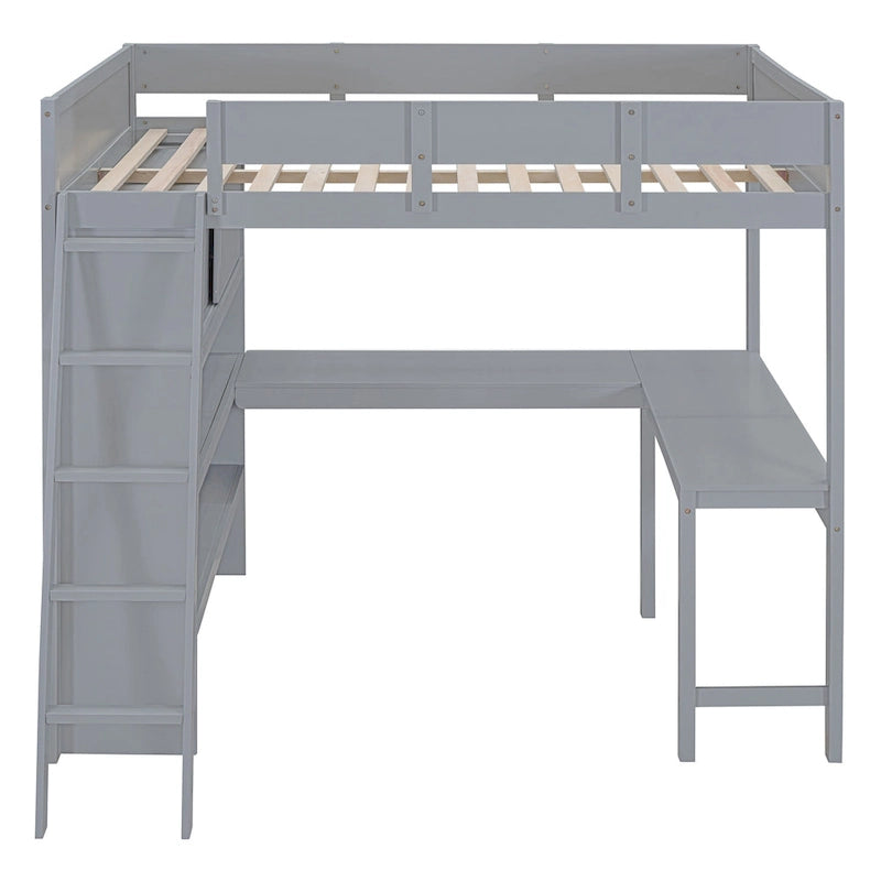 Full Size Loft Bed with Desk and Shelf