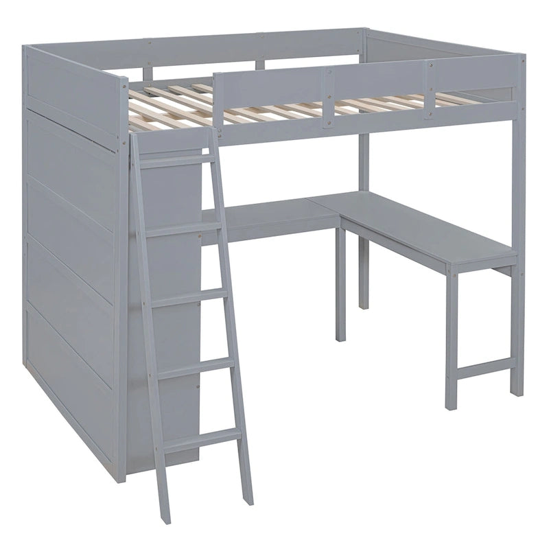Full Size Loft Bed with Desk and Shelf