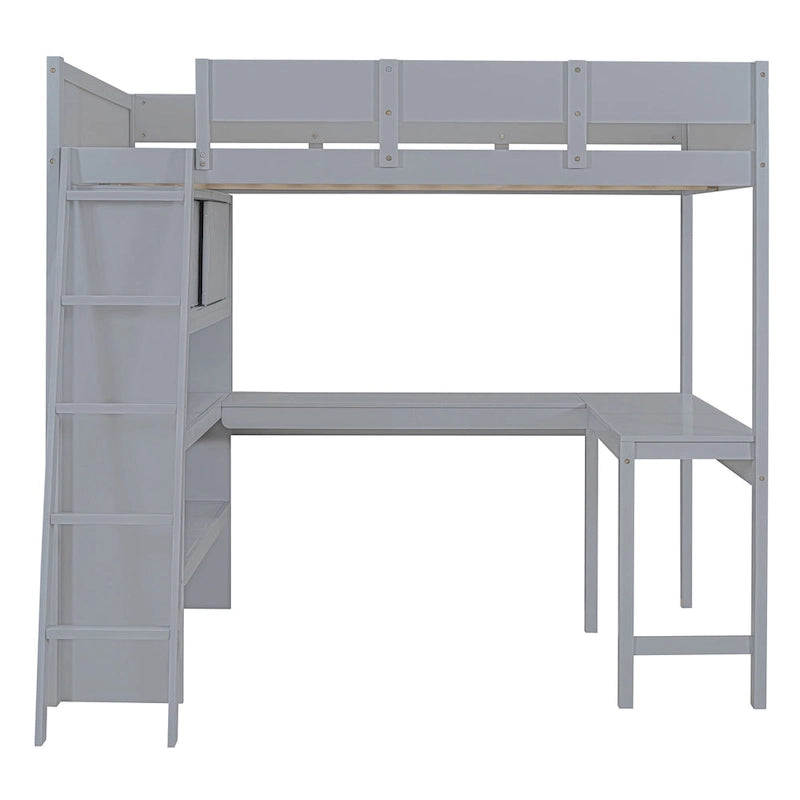 Full Size Loft Bed with Desk and Shelf