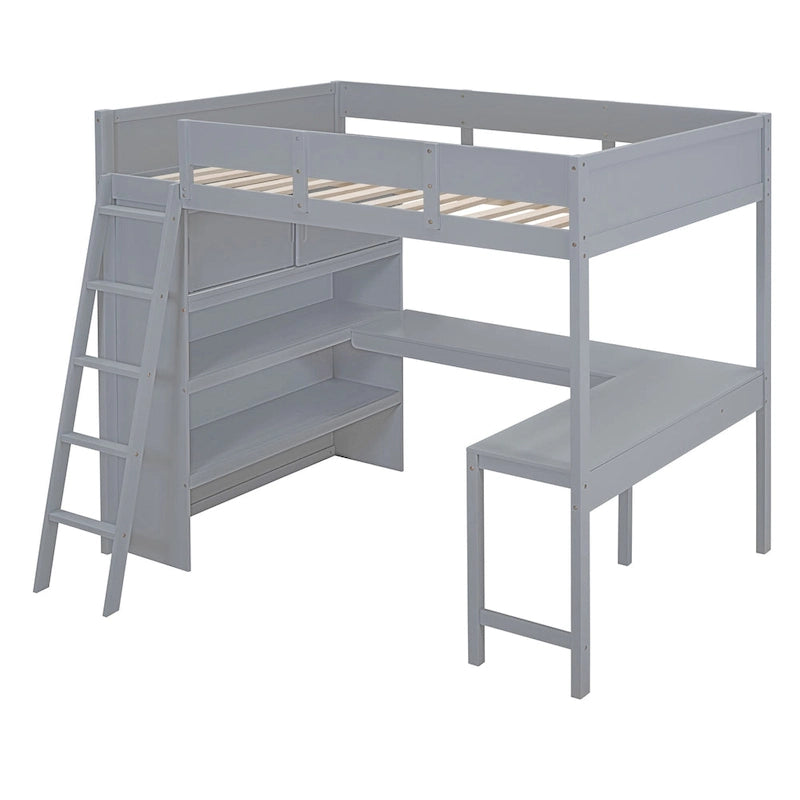 Full Size Loft Bed with Desk and Shelf