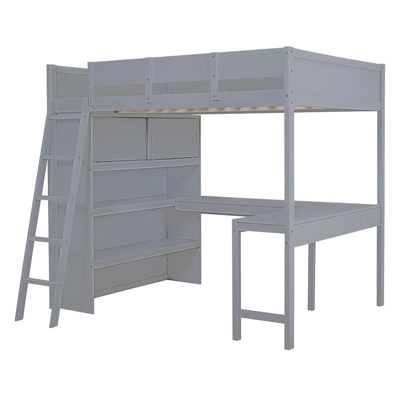 Full Size Loft Bed with Desk and Shelf