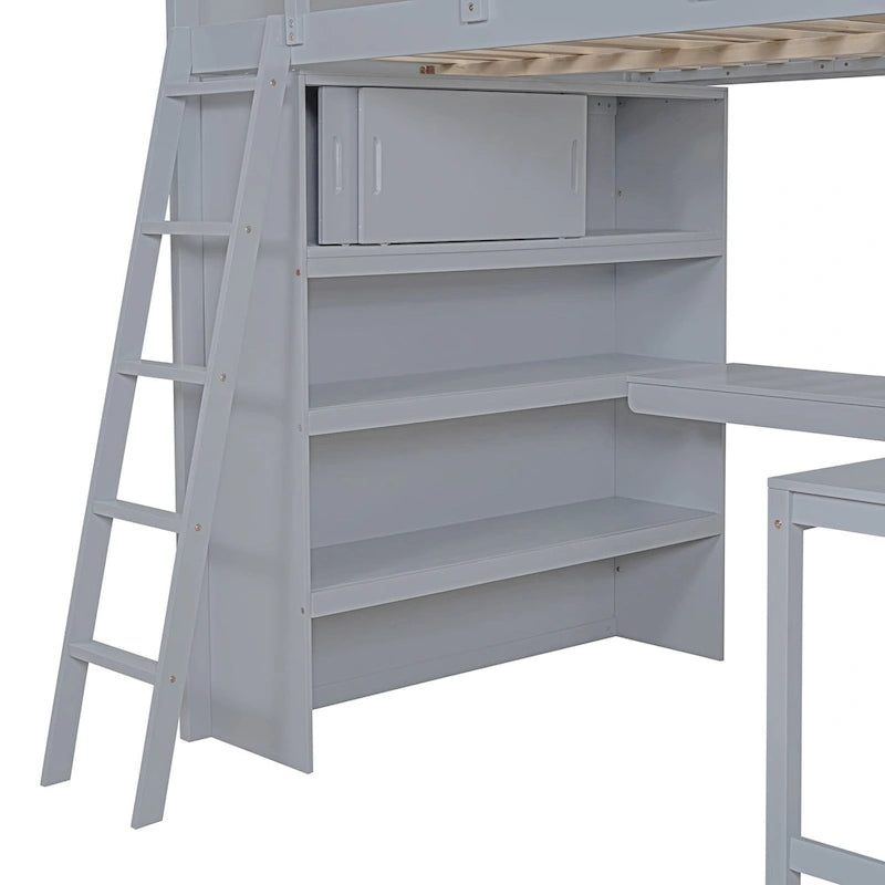 Full Size Loft Bed with Desk and Shelf