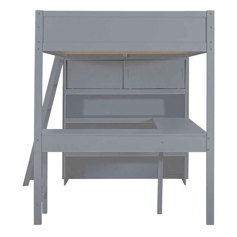 Full Size Loft Bed with Desk and Shelf