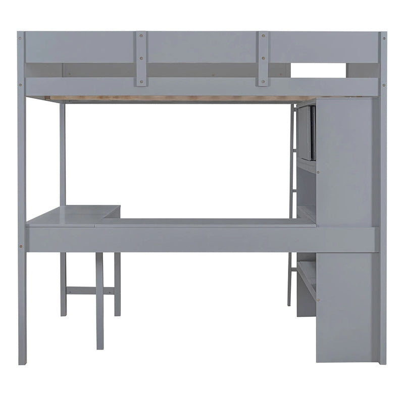 Full Size Loft Bed with Desk and Shelf