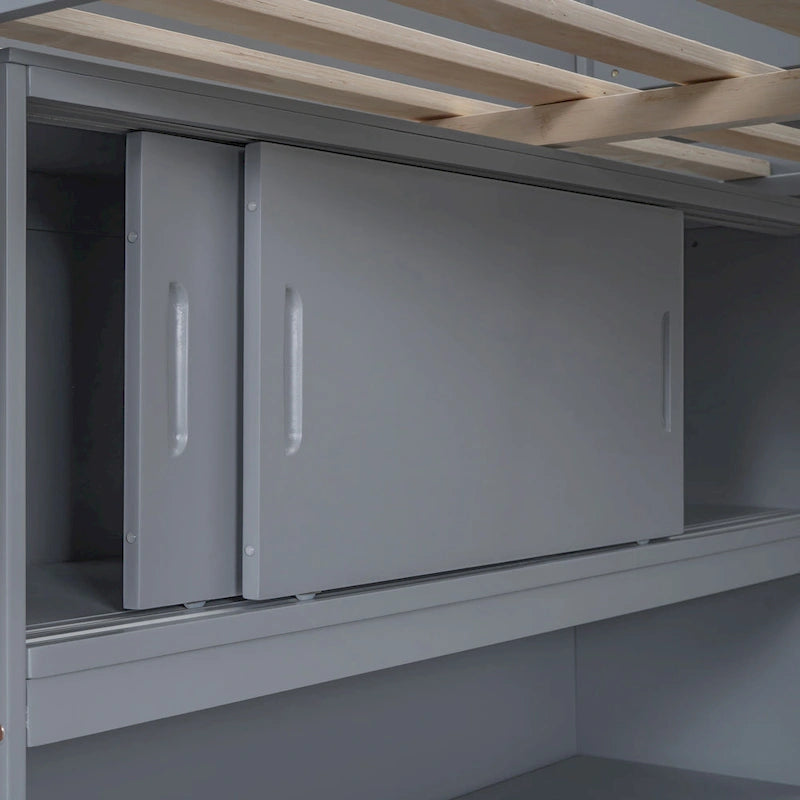 Full Size Loft Bed with Desk and Shelf