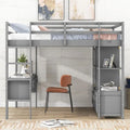 Full Size Loft Bed with Built-in Desk with Drawers and Shelves