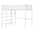 White Twin Metal Loft Bed with Shelves, Workstation, Guardrail