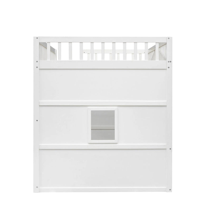 White+Gray Castle Style Solid Pine Wood Loft Bed with Ladder and Guard Rails