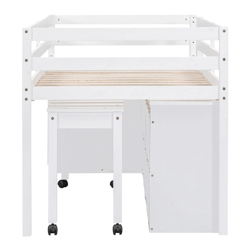 Twin Size Loft Bed with Desk and Drawers