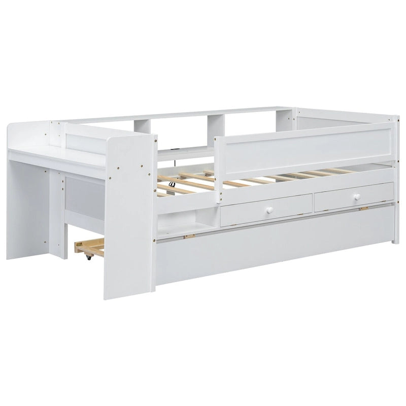 Multi-Functional Twin Daybed with Drawers and Trundle, Headboard Storage and Tables, USB Charging Station